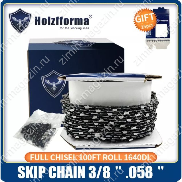 Бухта цепи Holzfforma 3/8", 1.5 мм, 30,48 м, с пропущенным зубом (ST)